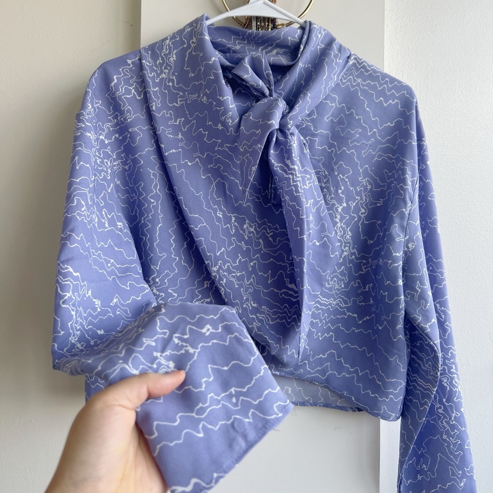 Astr Blue and White Patterned Blouse